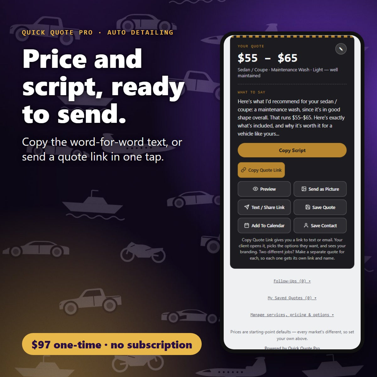Detailing quote price and word-for-word script ready to send