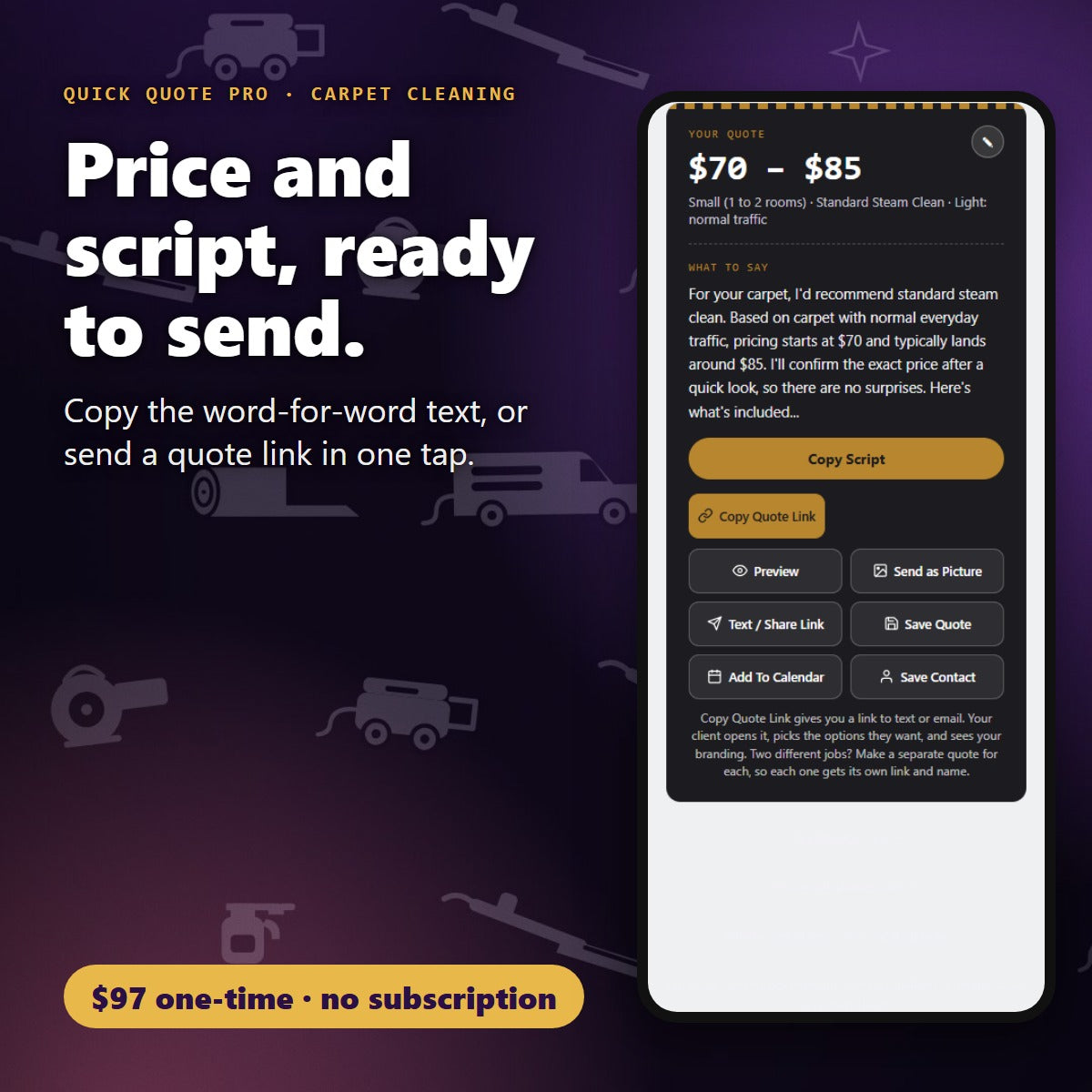 Carpet Cleaning quote price and word-for-word script ready to send