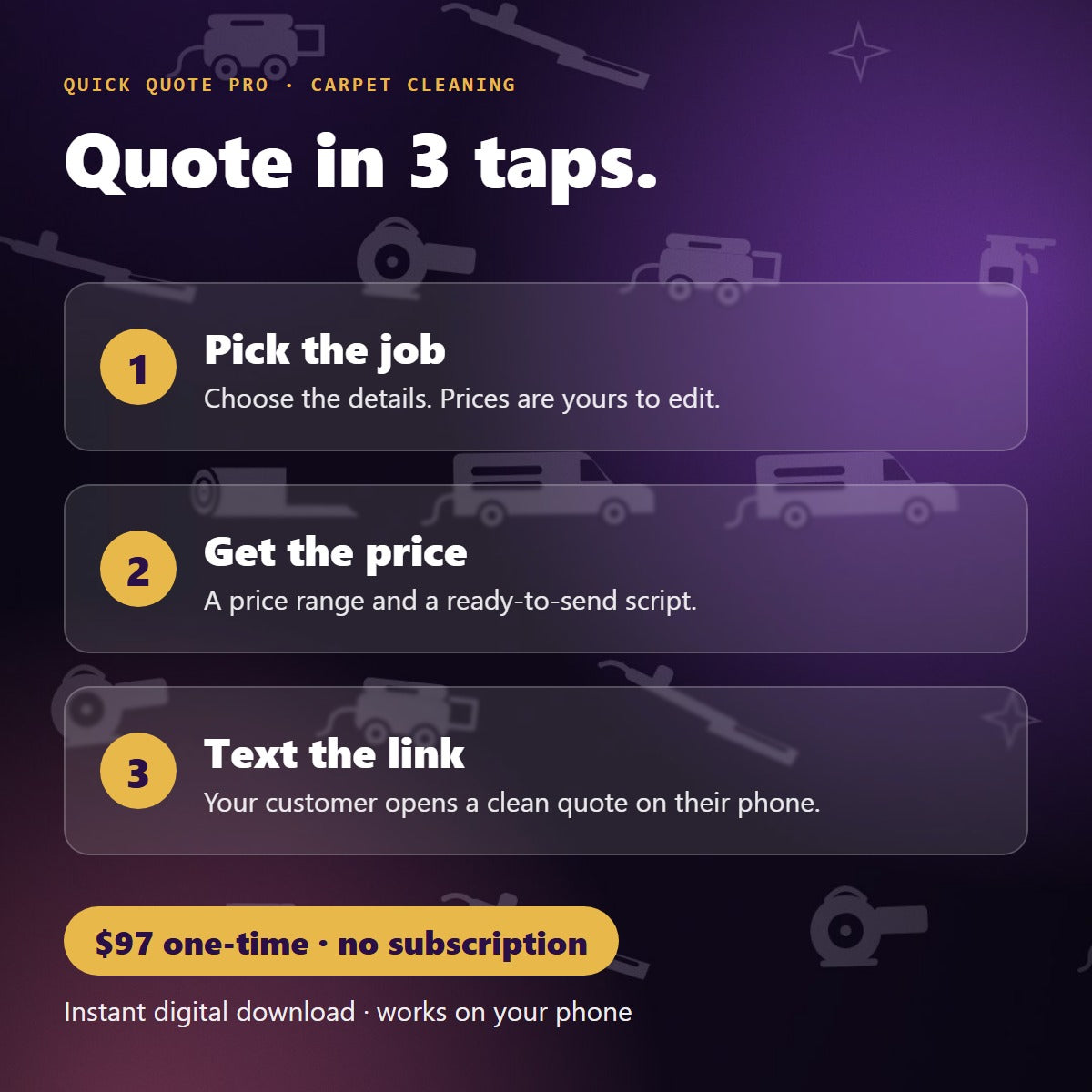 Quick Quote Pro in 3 taps: pick the job, get the price, text the link