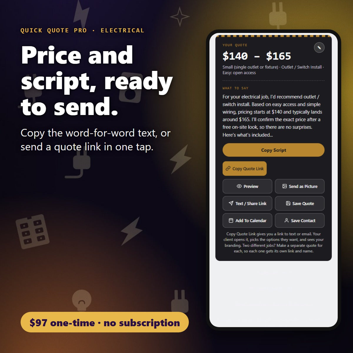Electrical quote price and word-for-word script ready to send