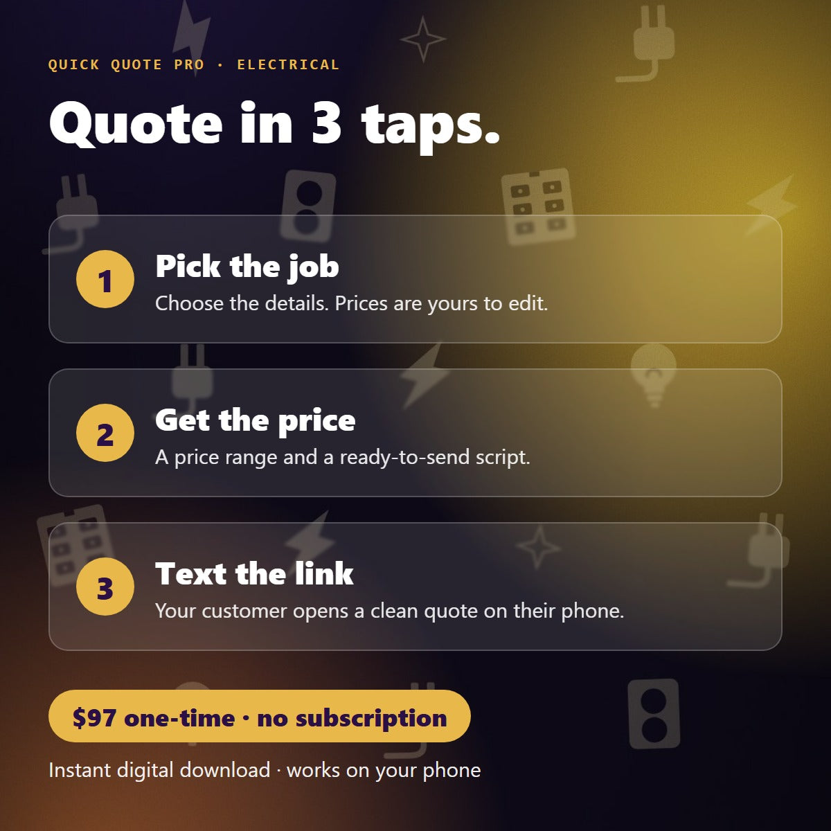 Quick Quote Pro in 3 taps: pick the job, get the price, text the link