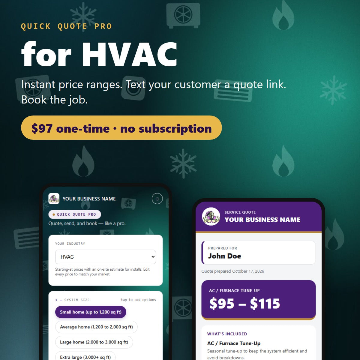 Quick Quote Pro for HVAC — $97 one-time, no subscription
