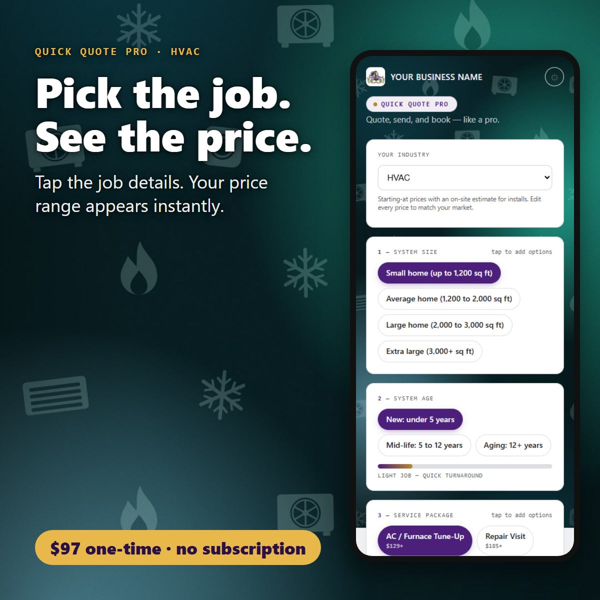 Pick the HVAC job details and see the price