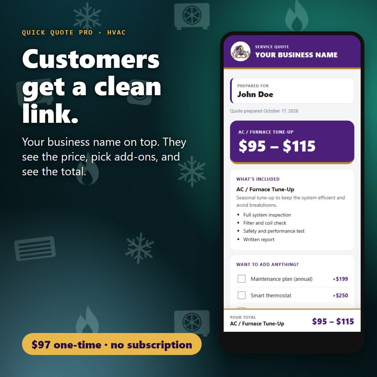 Your customer opens a clean branded quote link for HVAC