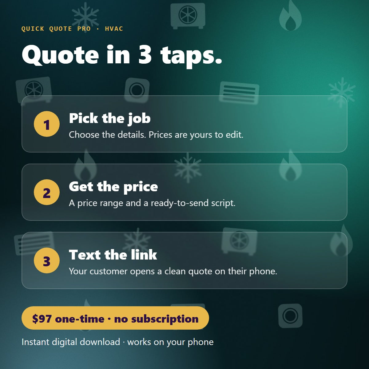 Quick Quote Pro in 3 taps: pick the job, get the price, text the link