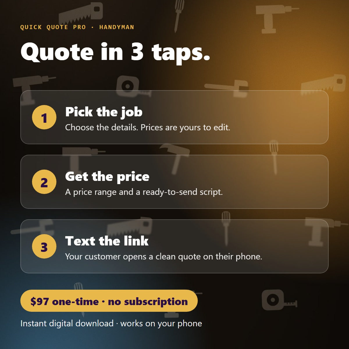Quick Quote Pro in 3 taps: pick the job, get the price, text the link