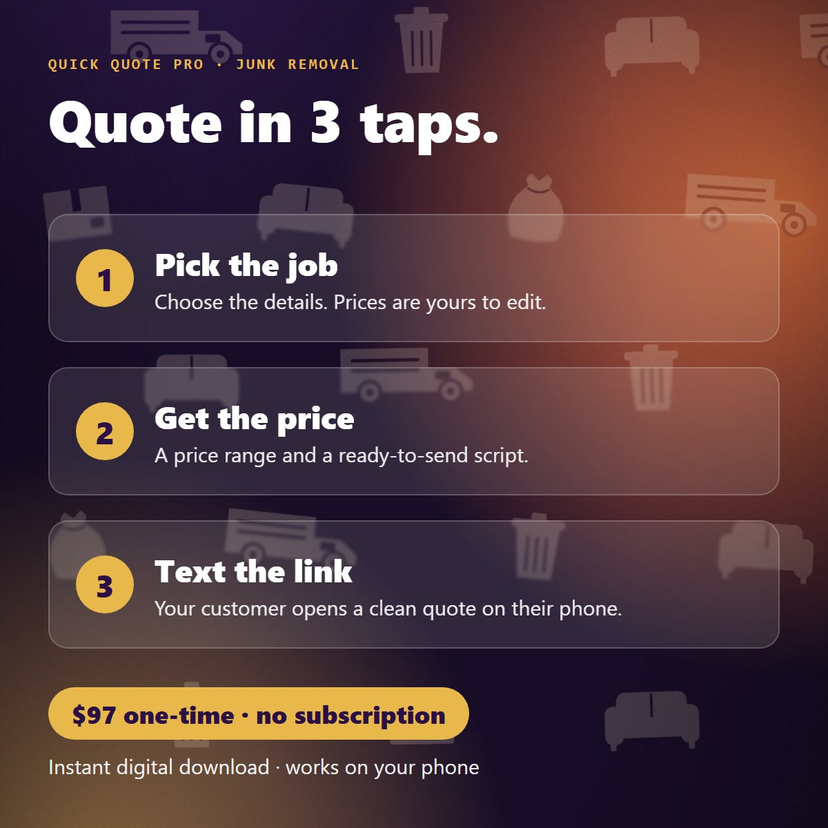 Quick Quote Pro in 3 taps: pick the job, get the price, text the link