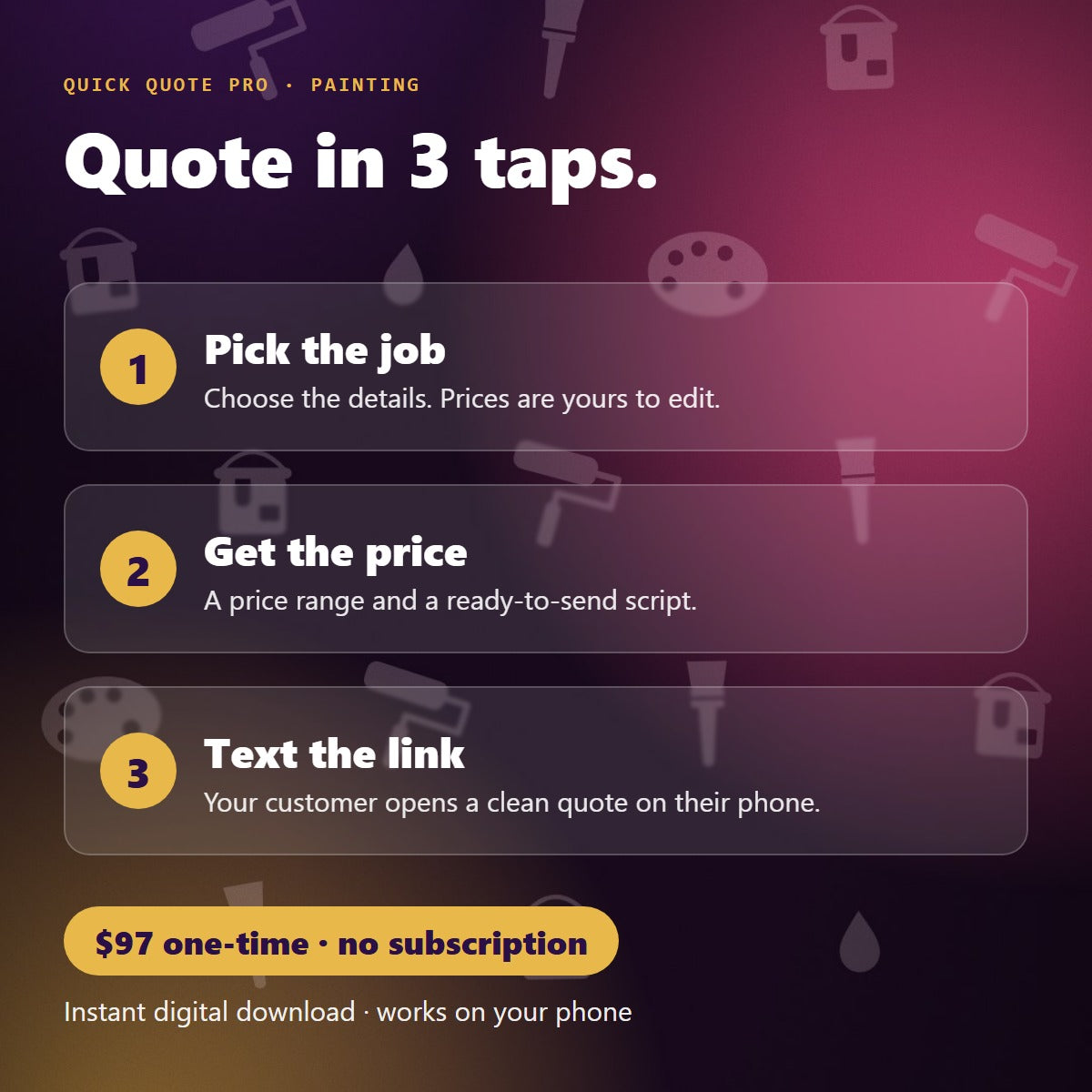Quick Quote Pro in 3 taps: pick the job, get the price, text the link