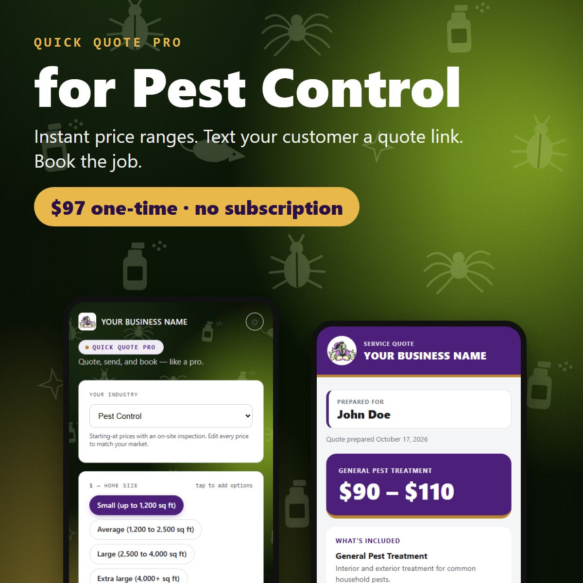 Quick Quote Pro for Pest Control — $97 one-time, no subscription