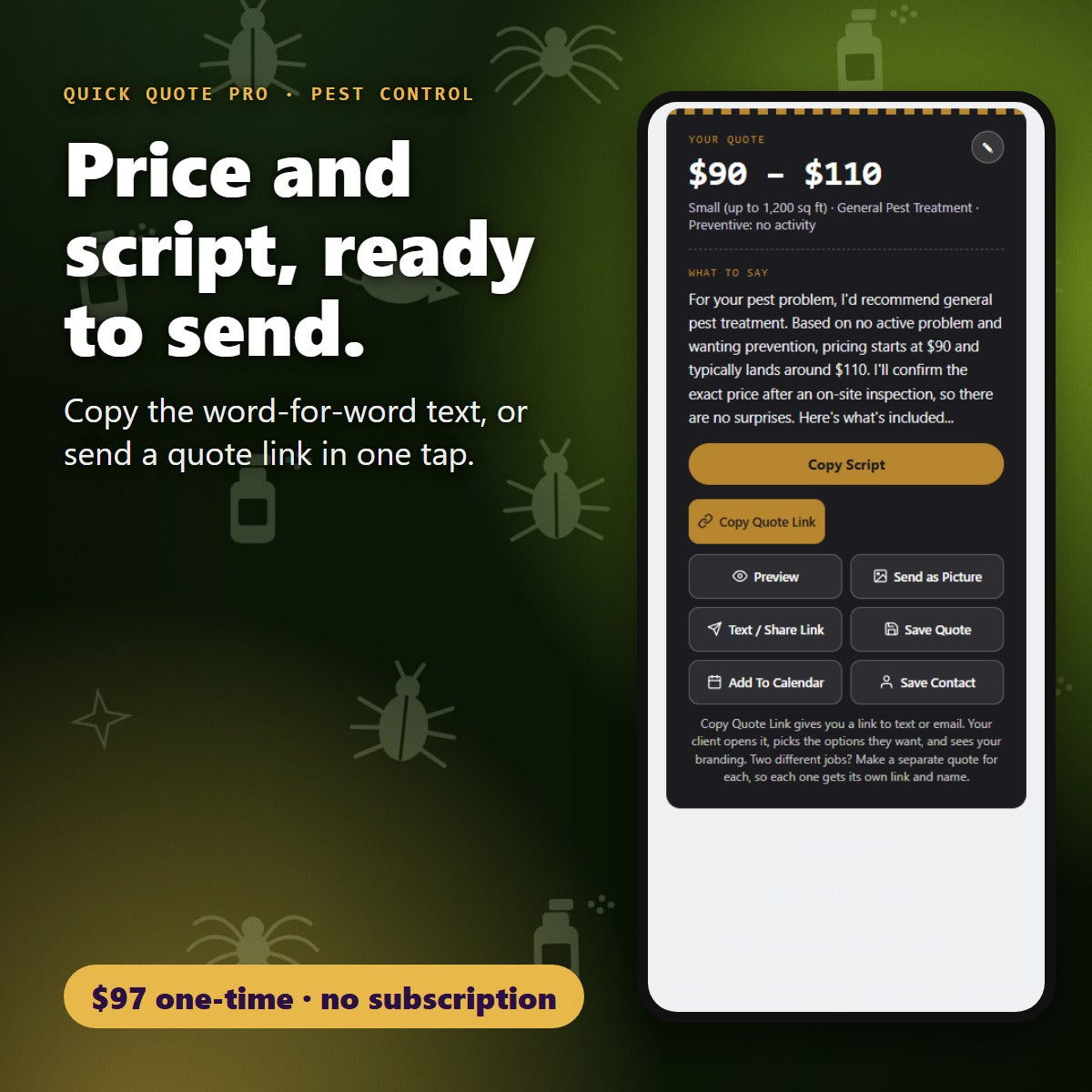 Pest Control quote price and word-for-word script ready to send