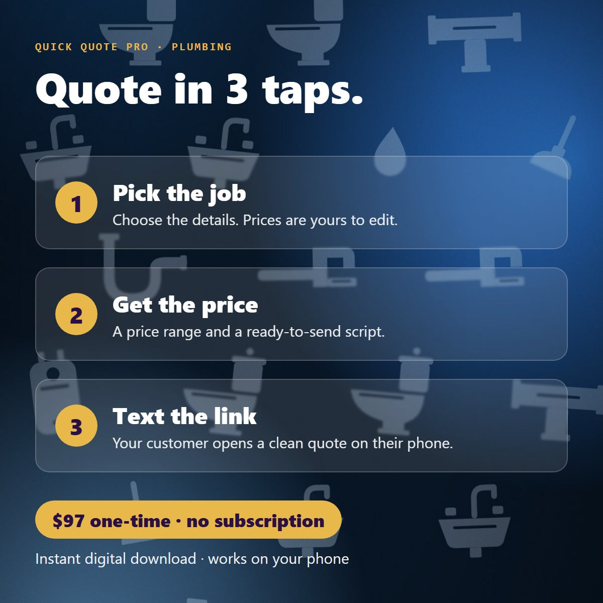 Quick Quote Pro in 3 taps: pick the job, get the price, text the link