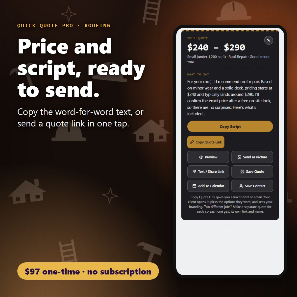 Roofing quote price and word-for-word script ready to send