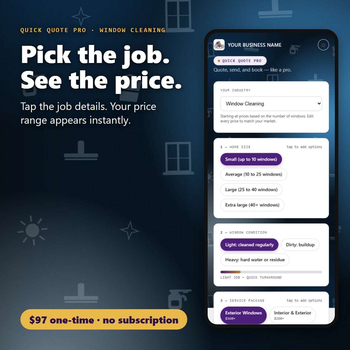 Pick the window cleaning job details and see the price