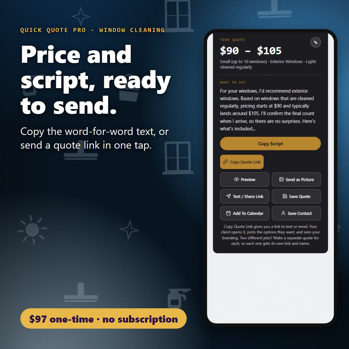 Window Cleaning quote price and word-for-word script ready to send