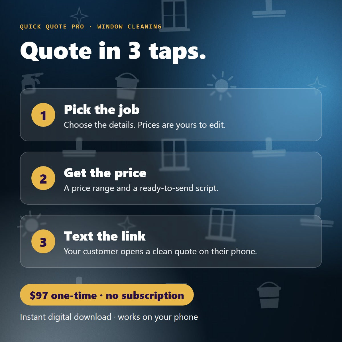 Quick Quote Pro in 3 taps: pick the job, get the price, text the link